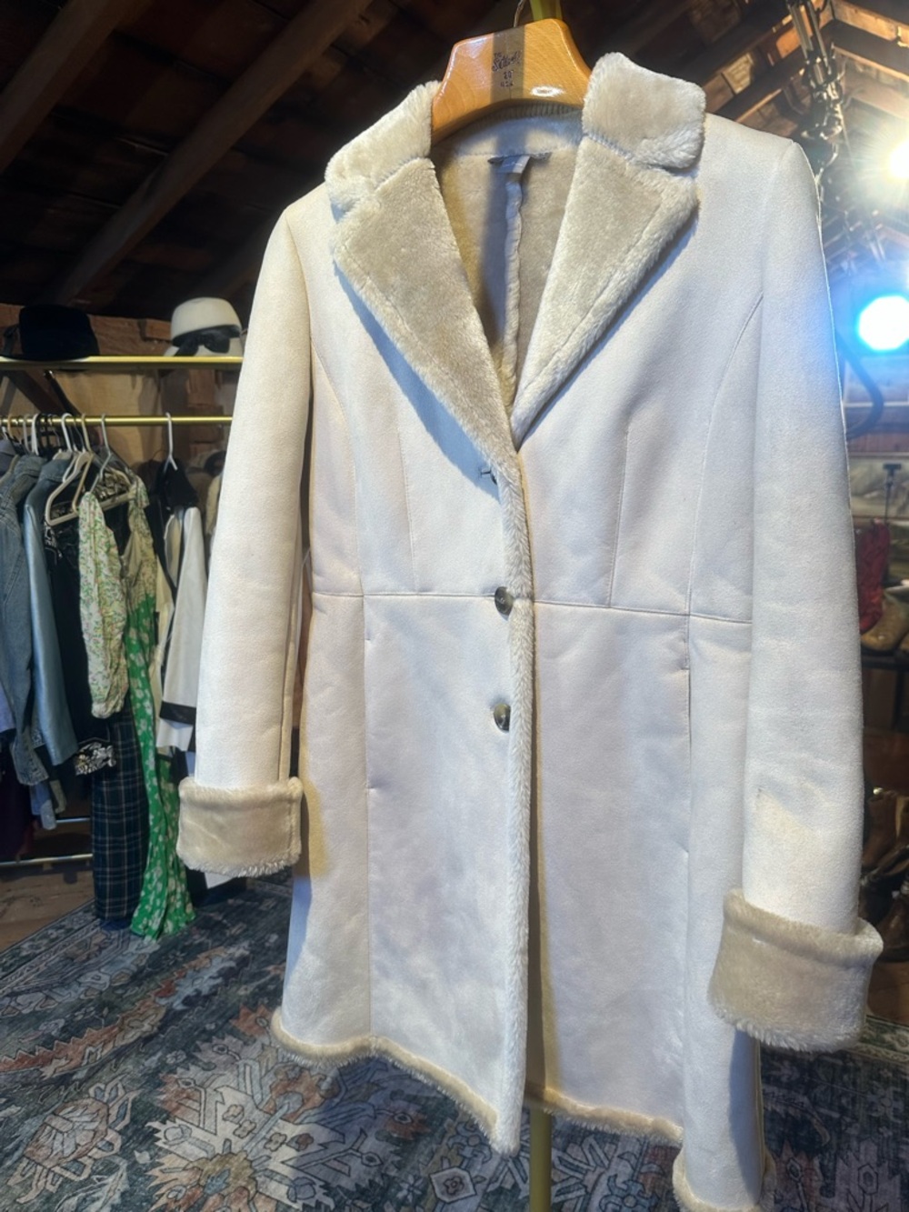 Ann Taylor Cream Faux Shearling Trench Coat